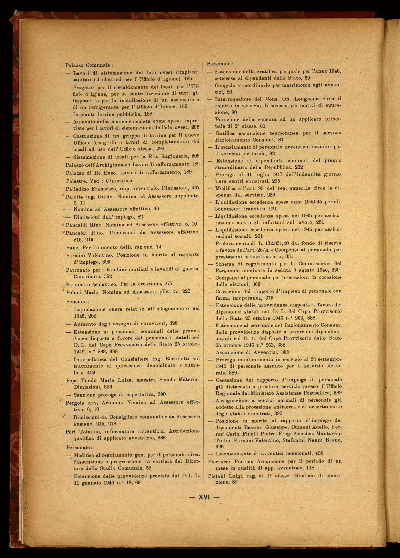 Indice volume 9.4.1946 - 23.12.1946