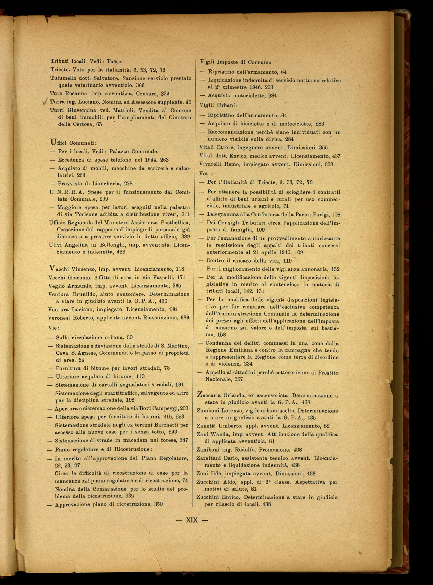 Indice volume 9.4.1946 - 23.12.1946
