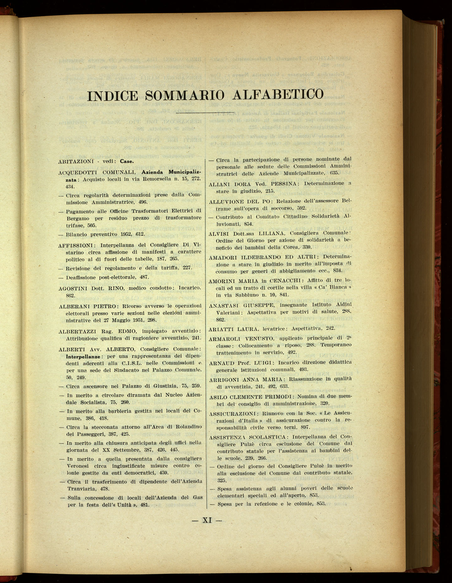 Indice volume 19.6.1951 - 29.12.1951
