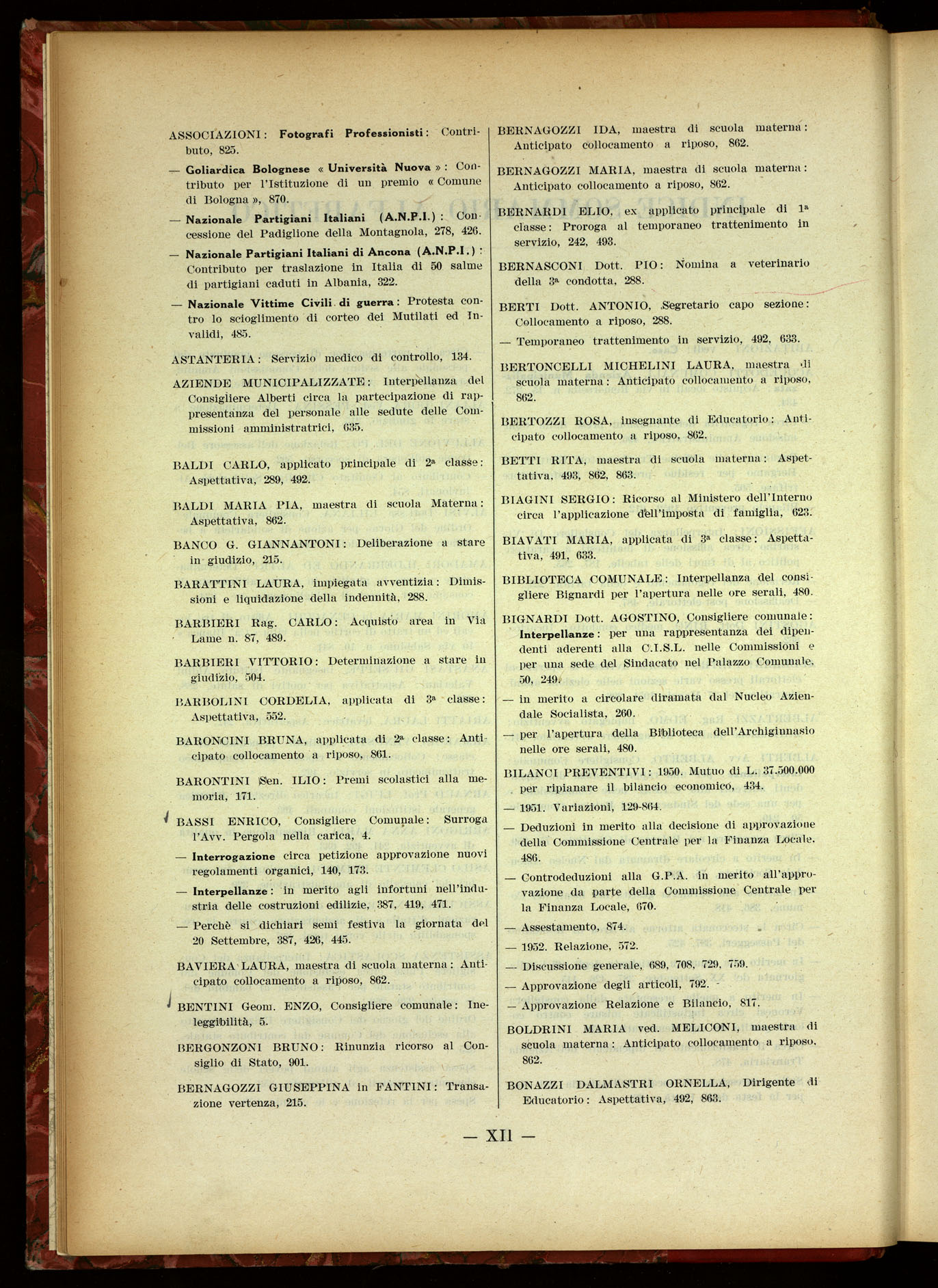 Indice volume 19.6.1951 - 29.12.1951