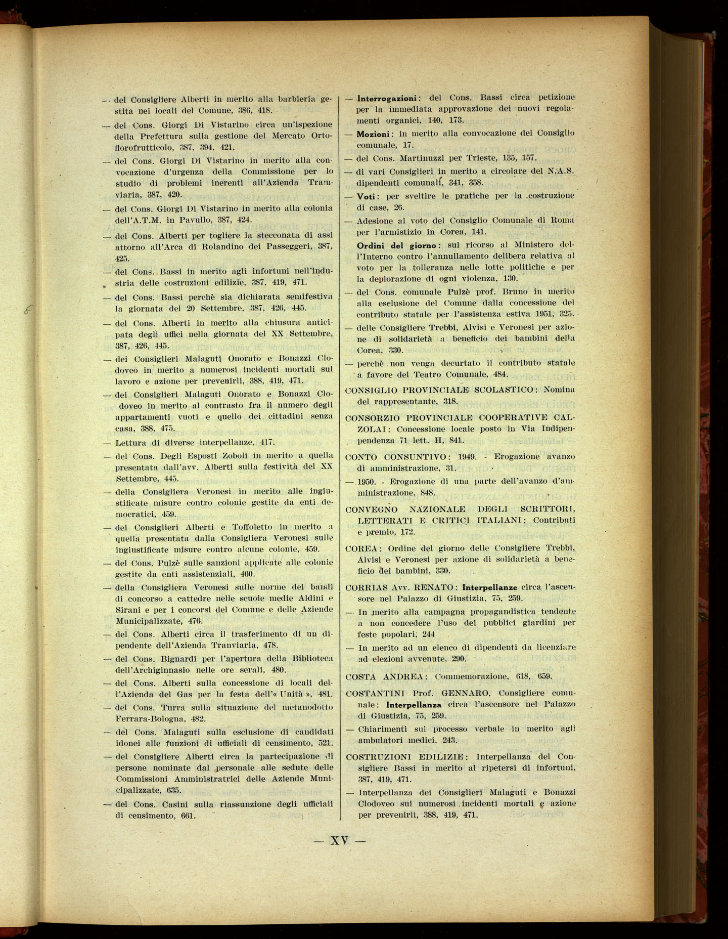 Indice volume 19.6.1951 - 29.12.1951