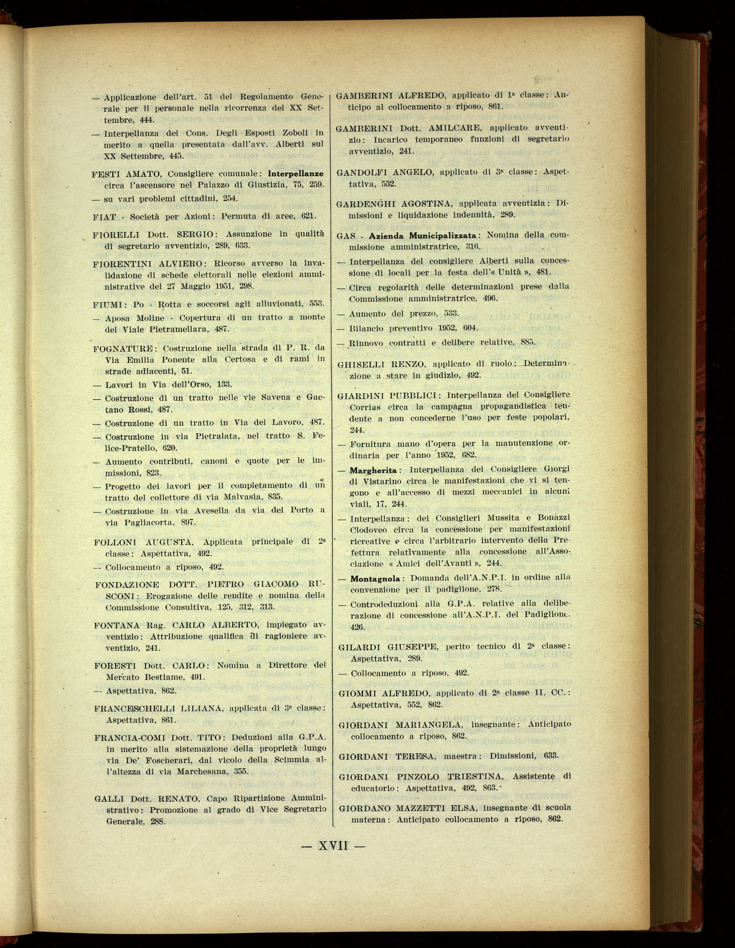 Indice volume 19.6.1951 - 29.12.1951