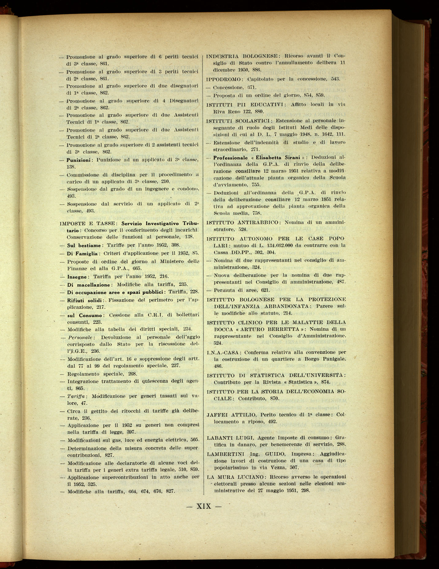 Indice volume 19.6.1951 - 29.12.1951
