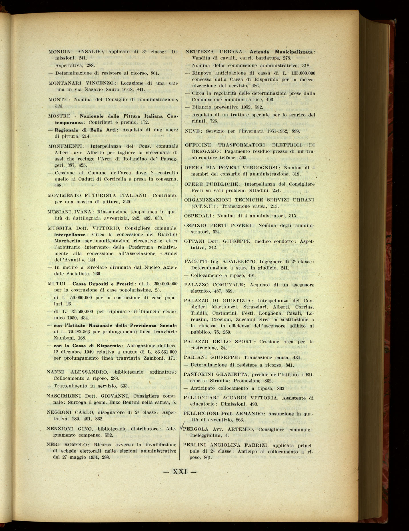 Indice volume 19.6.1951 - 29.12.1951