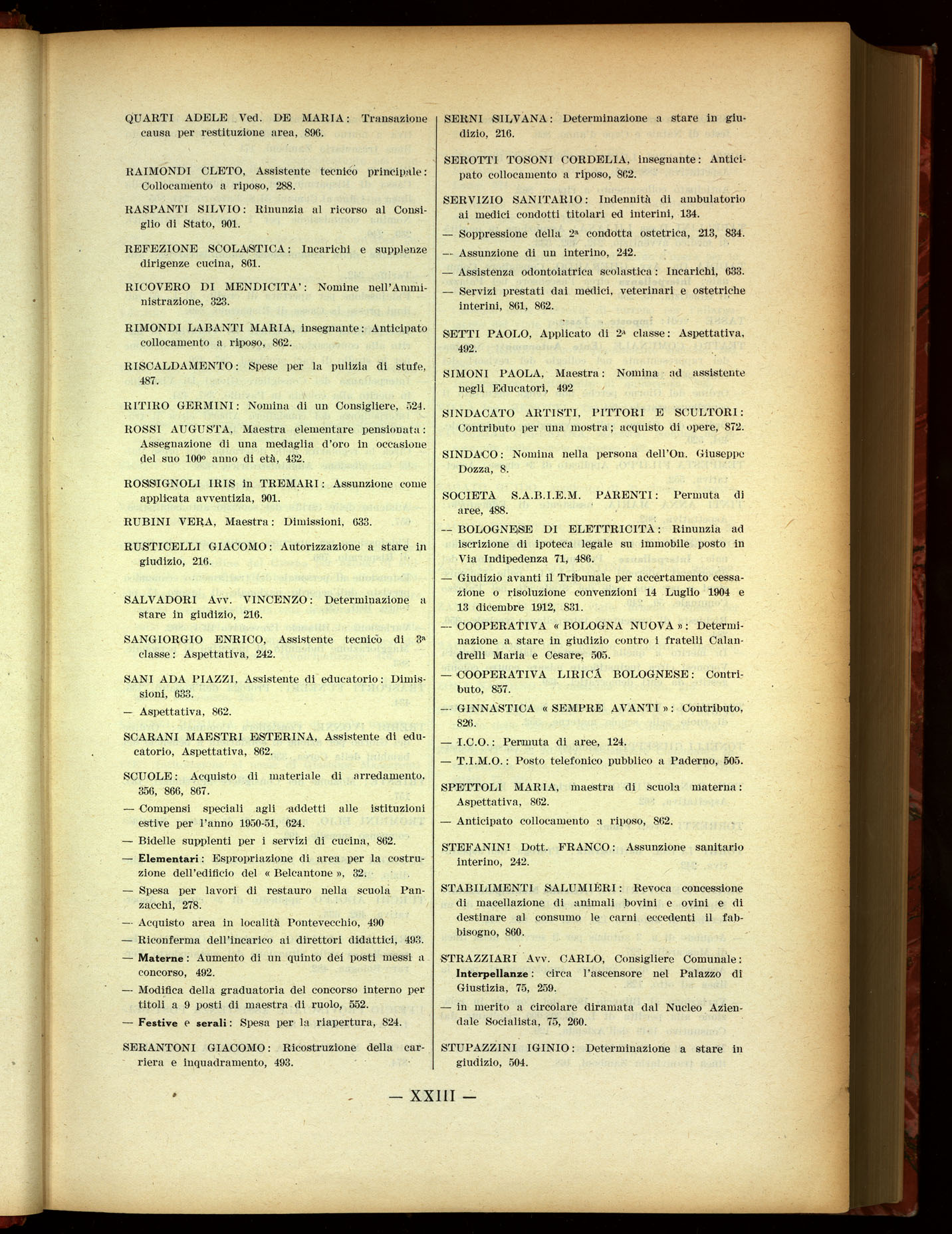 Indice volume 19.6.1951 - 29.12.1951