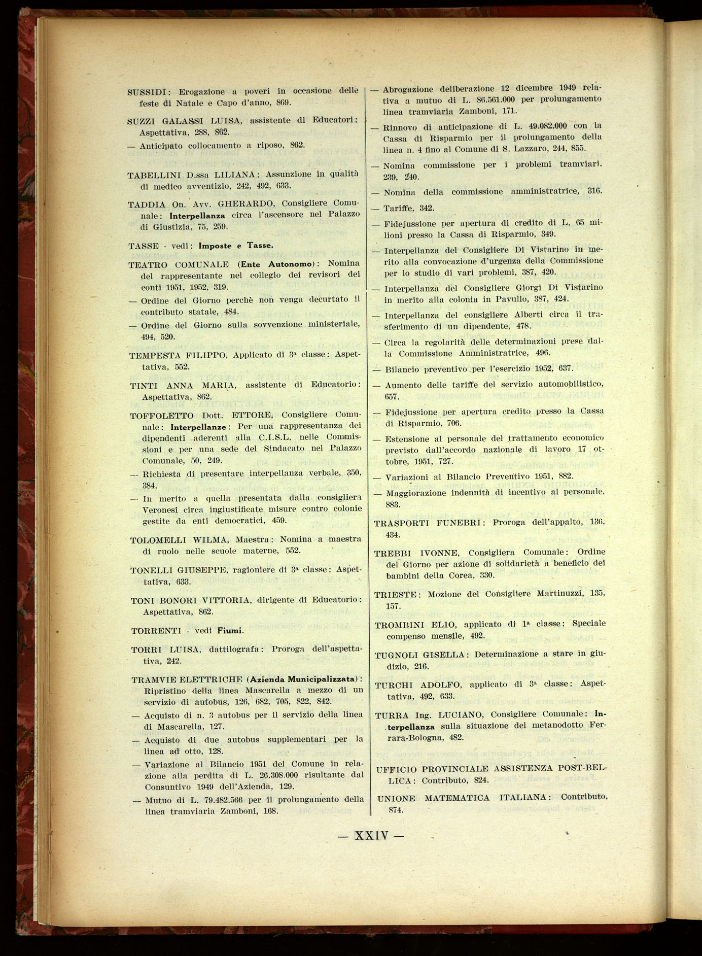 Indice volume 19.6.1951 - 29.12.1951