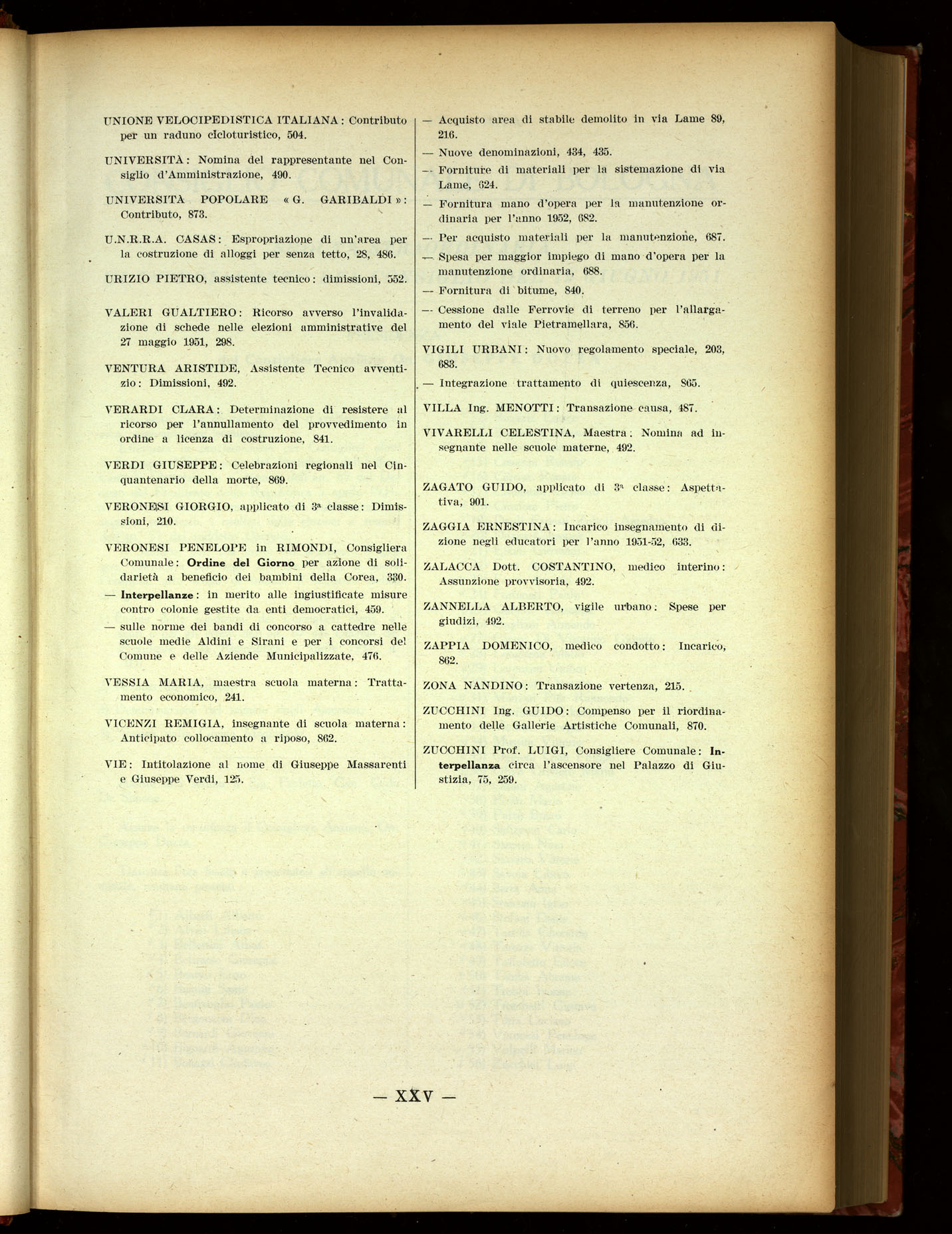 Indice volume 19.6.1951 - 29.12.1951