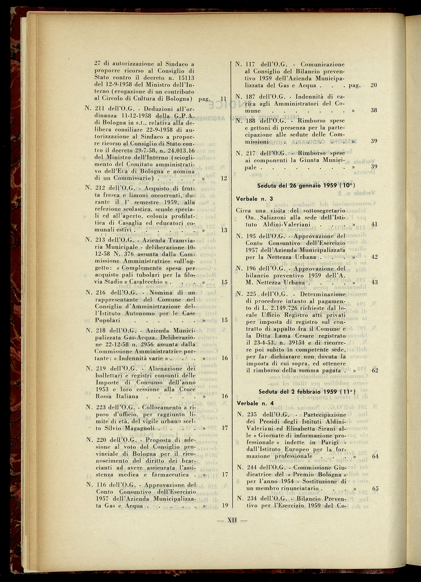 Indice volume 15.1.1959 - 23.6.1959