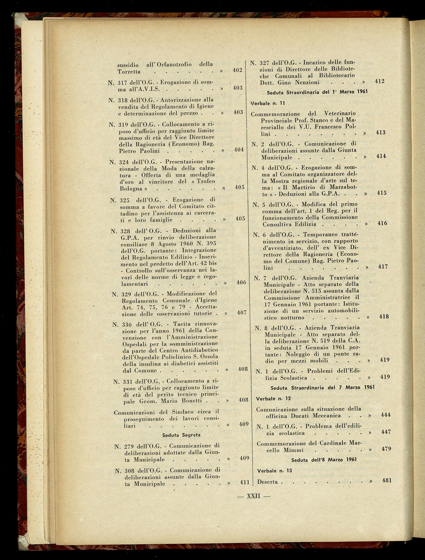 Indice volume 7.12.1960 - 30.6.1961