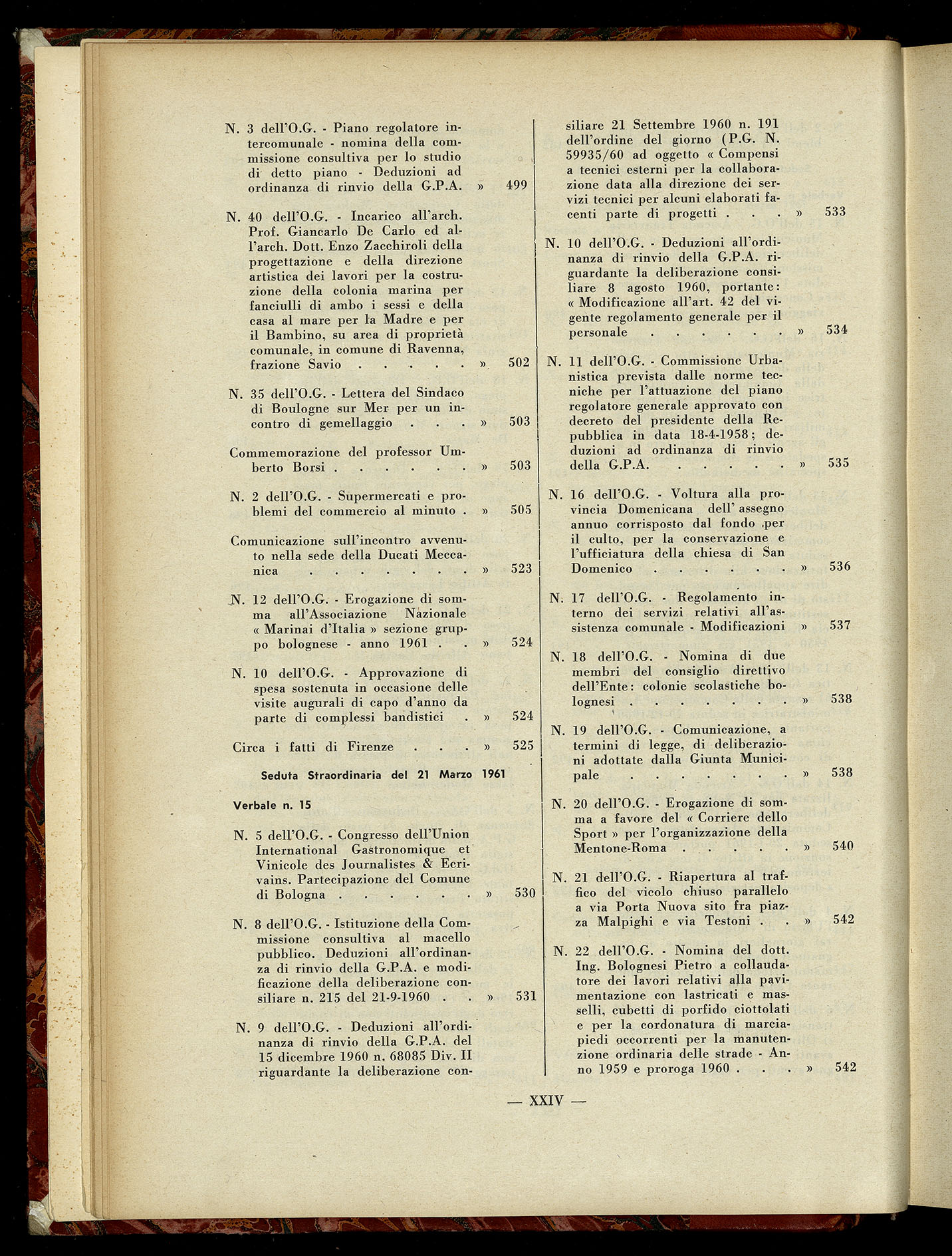 Indice volume 7.12.1960 - 30.6.1961