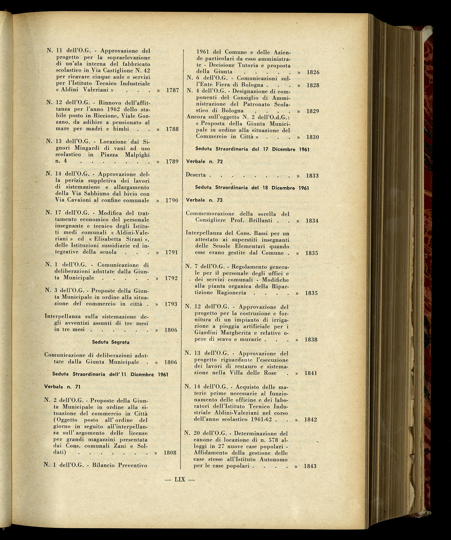 Indice volume 7.12.1960 - 30.6.1961