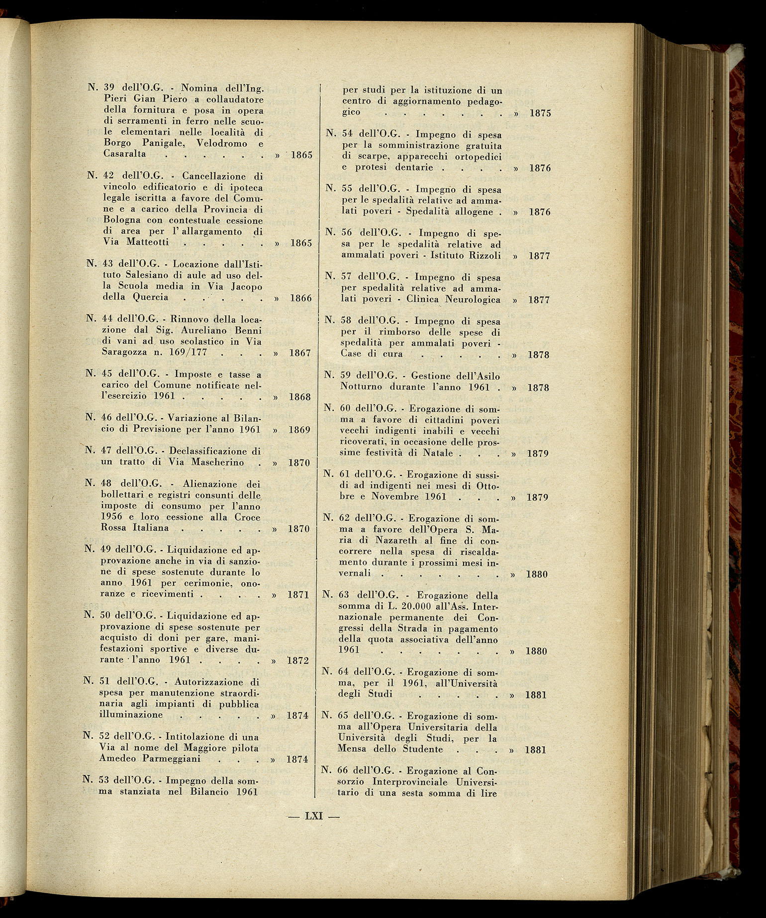 Indice volume 7.12.1960 - 30.6.1961