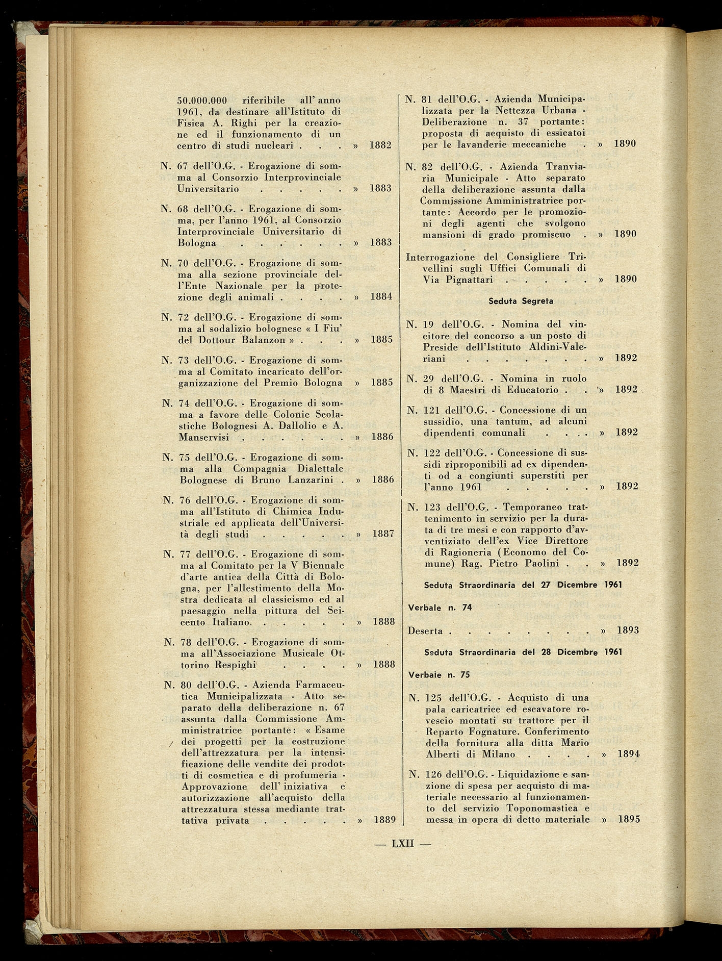 Indice volume 7.12.1960 - 30.6.1961