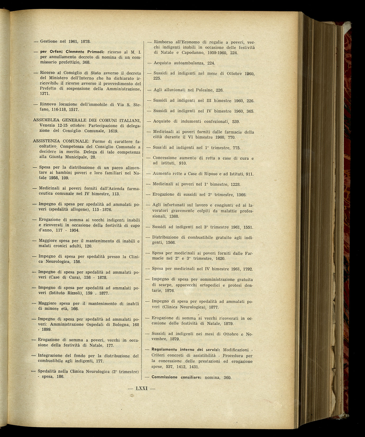 Indice volume 7.12.1960 - 30.6.1961