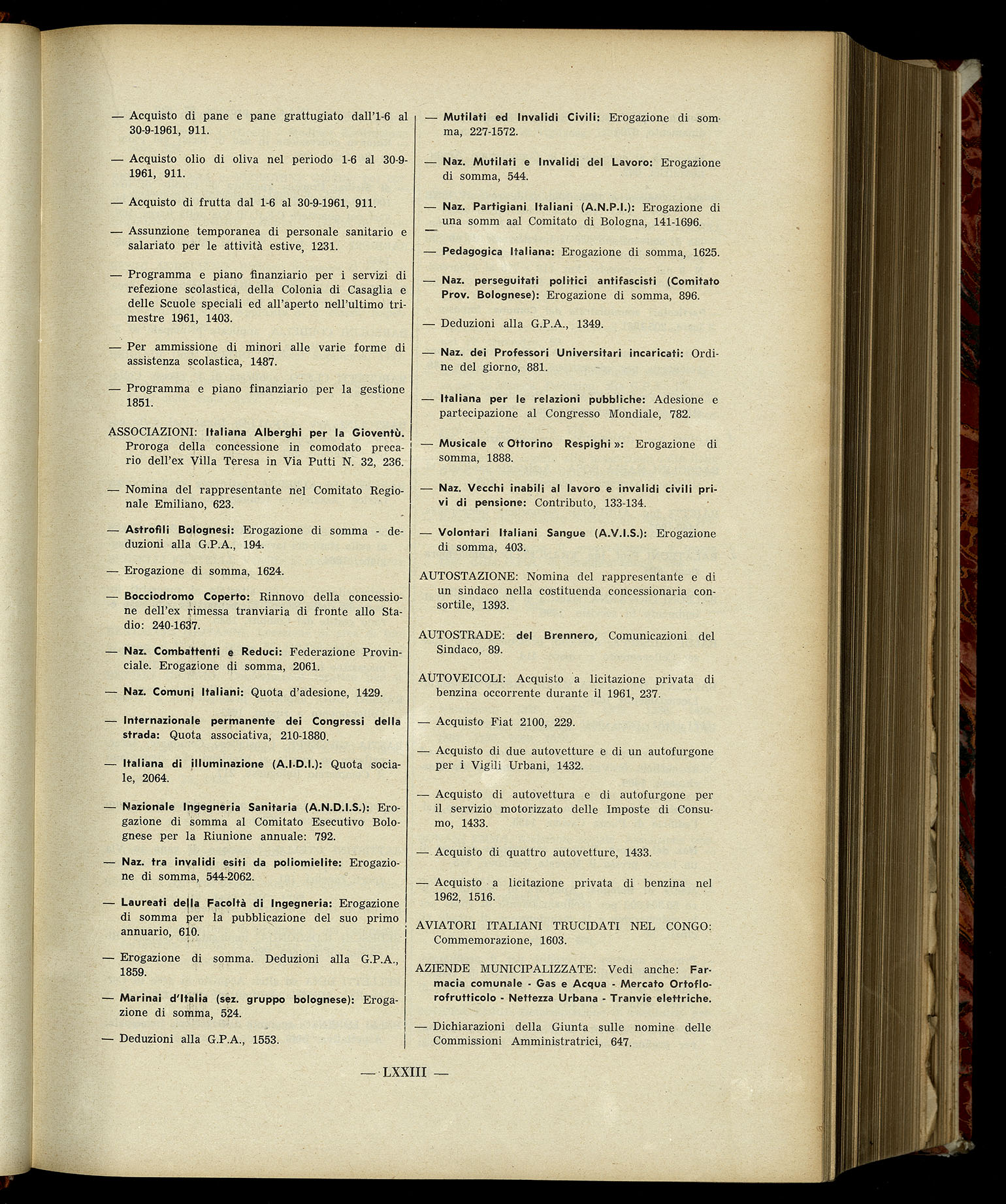 Indice volume 7.12.1960 - 30.6.1961