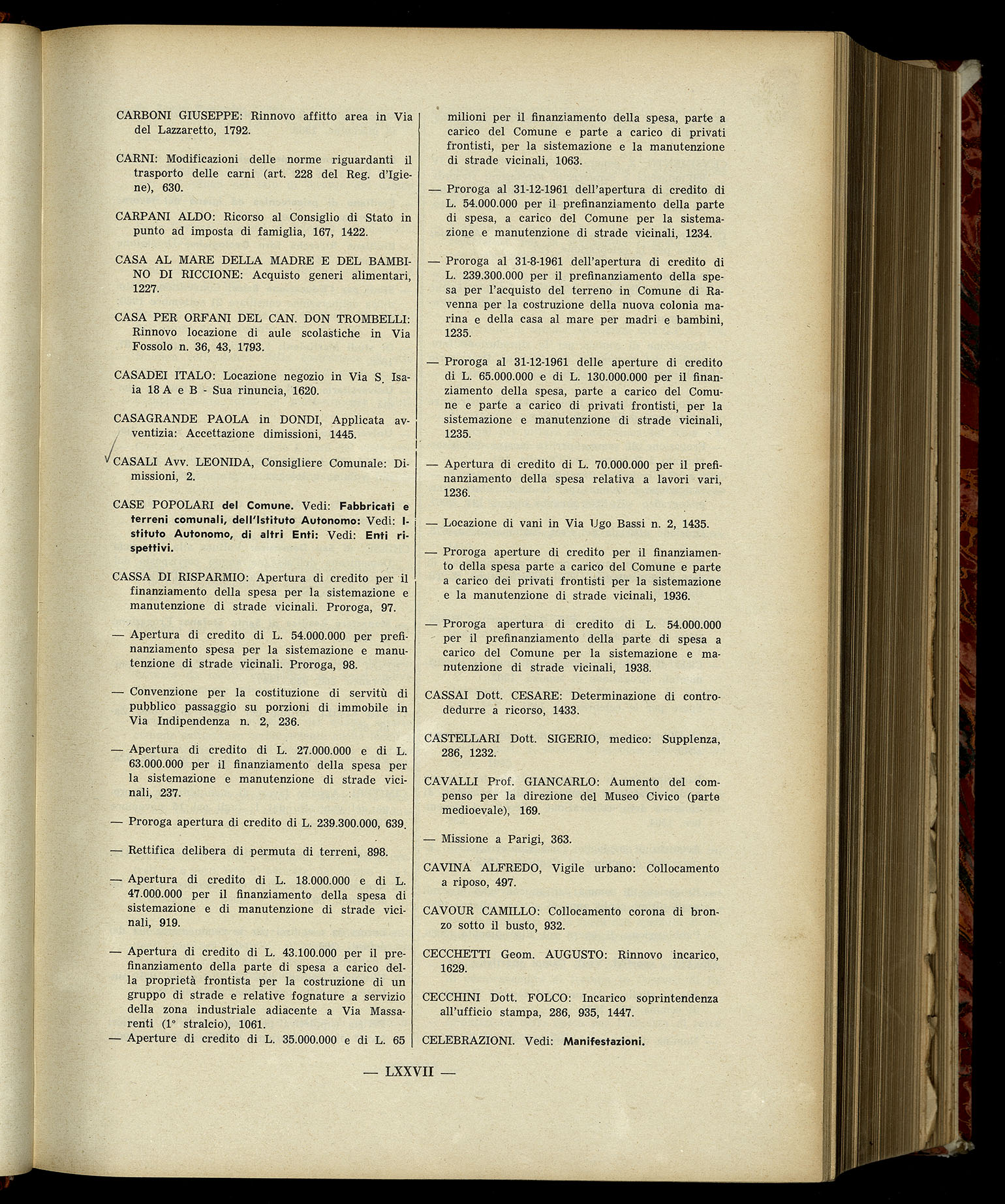 Indice volume 7.12.1960 - 30.6.1961