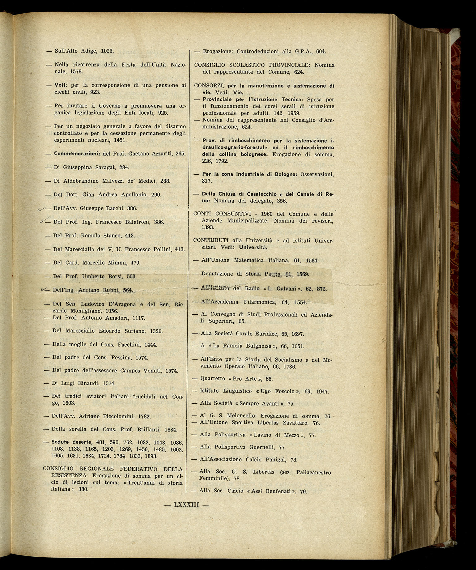 Indice volume 7.12.1960 - 30.6.1961