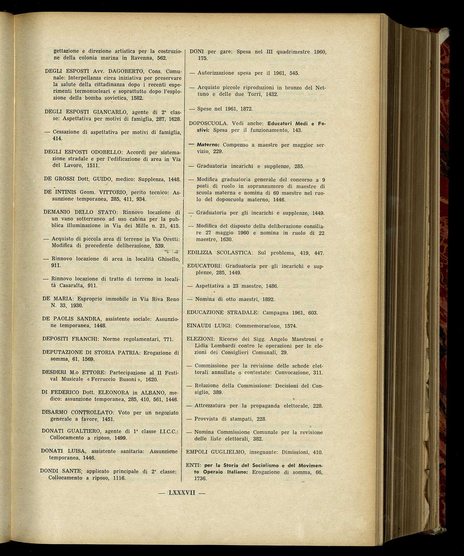 Indice volume 7.12.1960 - 30.6.1961