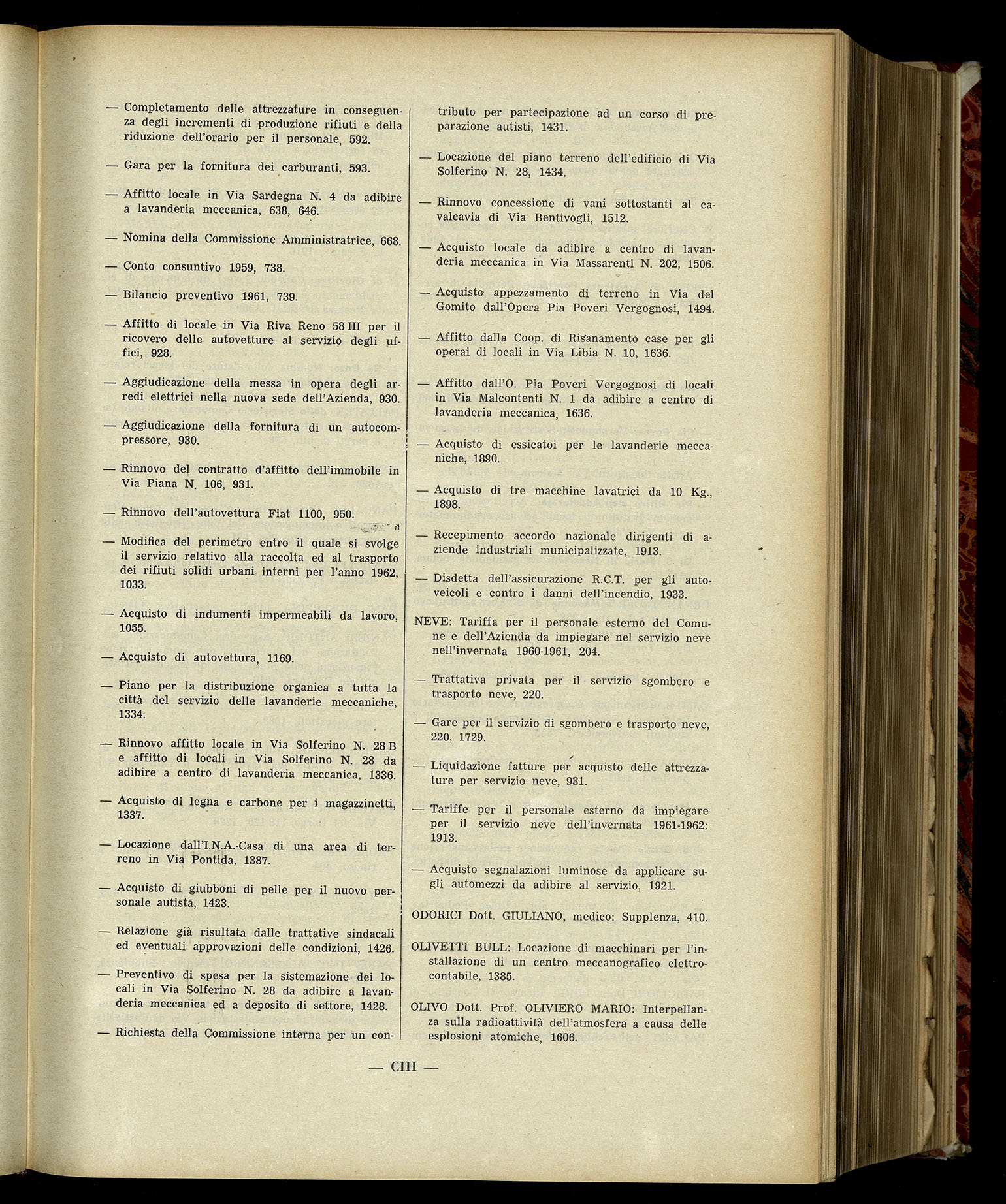 Indice volume 7.12.1960 - 30.6.1961