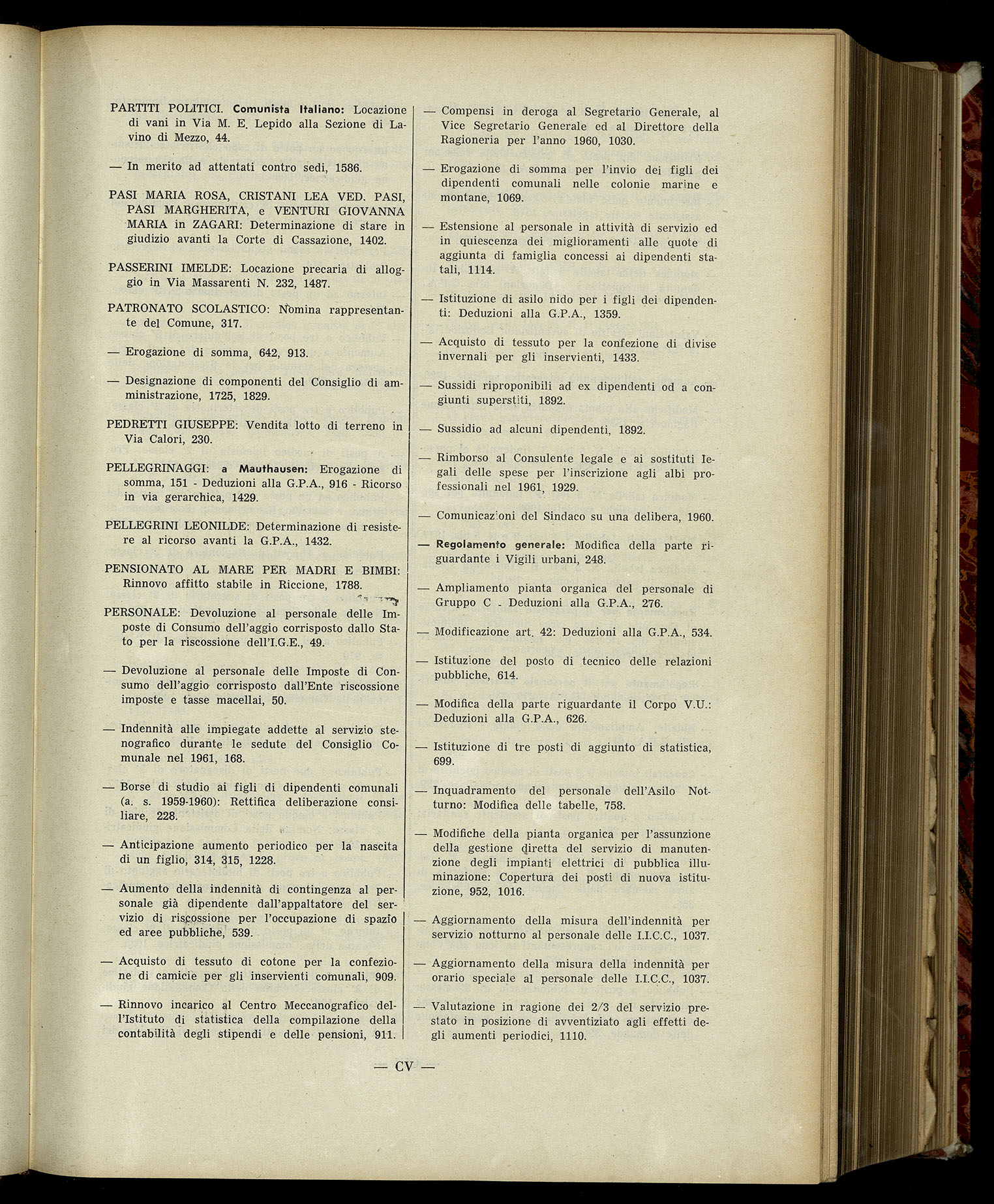 Indice volume 7.12.1960 - 30.6.1961