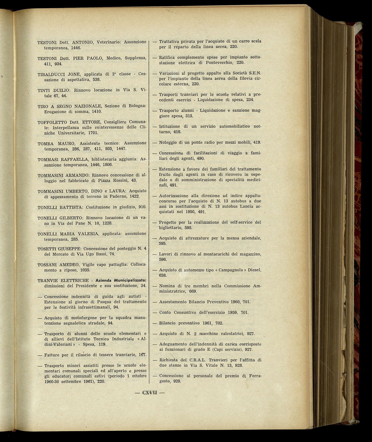 Indice volume 7.12.1960 - 30.6.1961