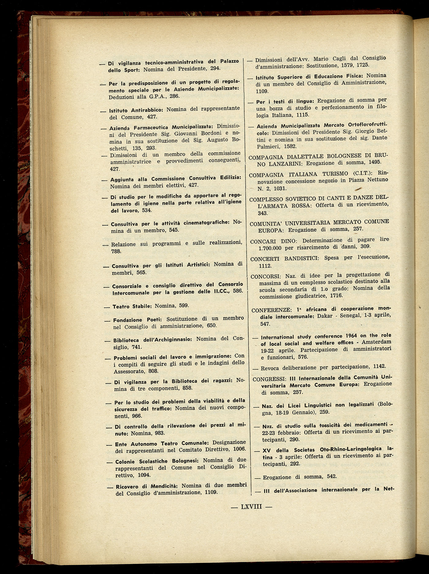 Indice volume 15.1.1964 - 30.6.1964