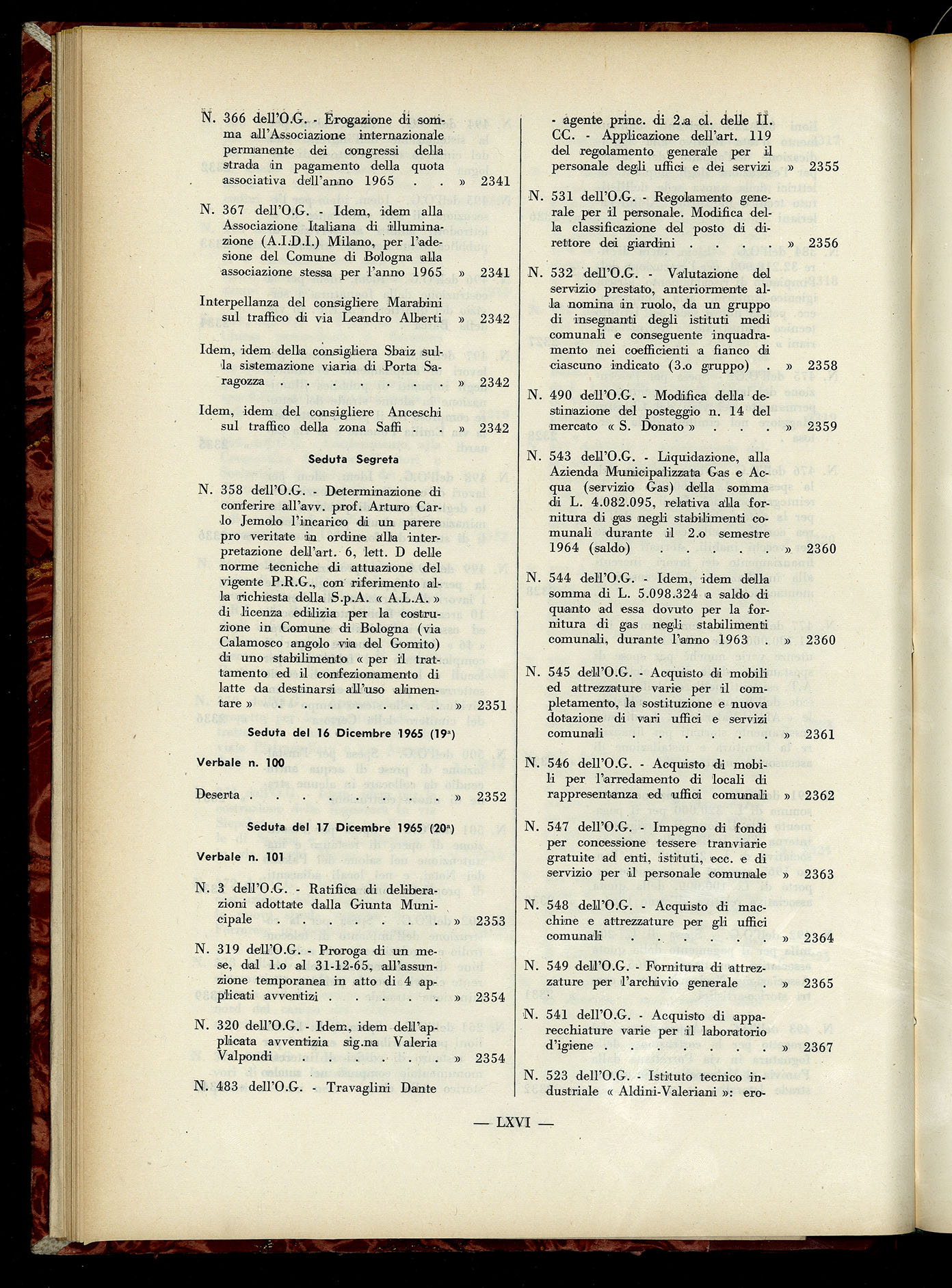 Indice volume 6.2.1965 - 30.6.1965