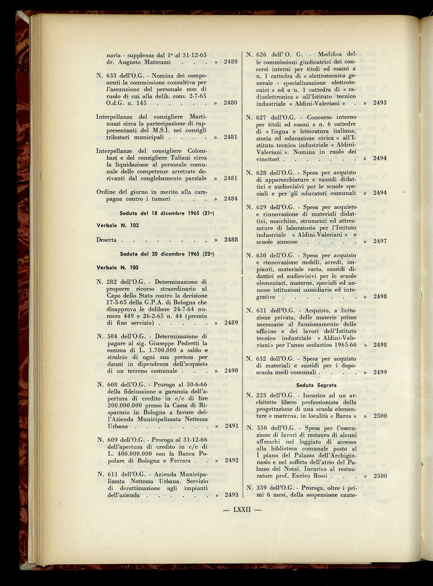 Indice volume 6.2.1965 - 30.6.1965
