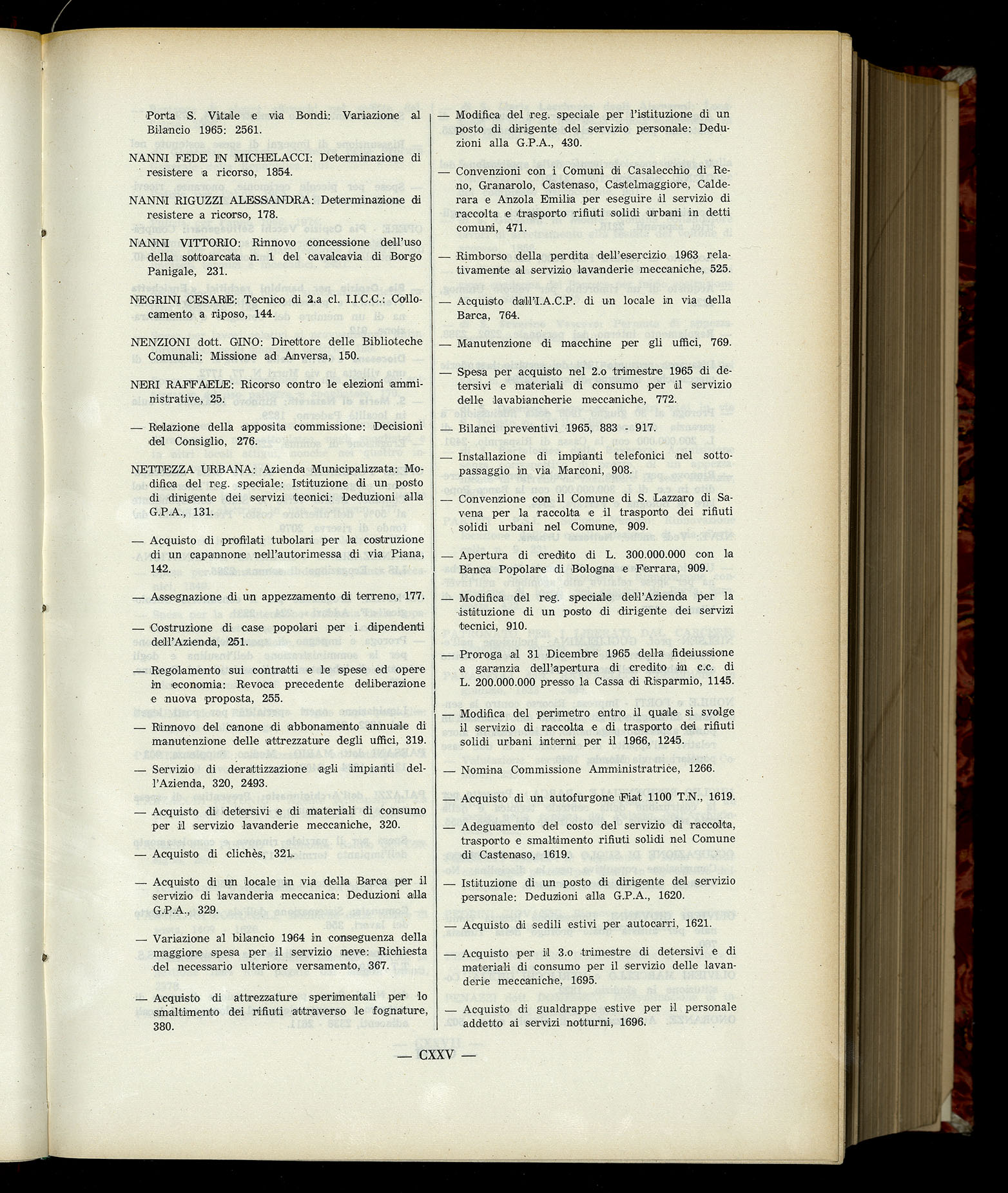 Indice volume 6.2.1965 - 30.6.1965