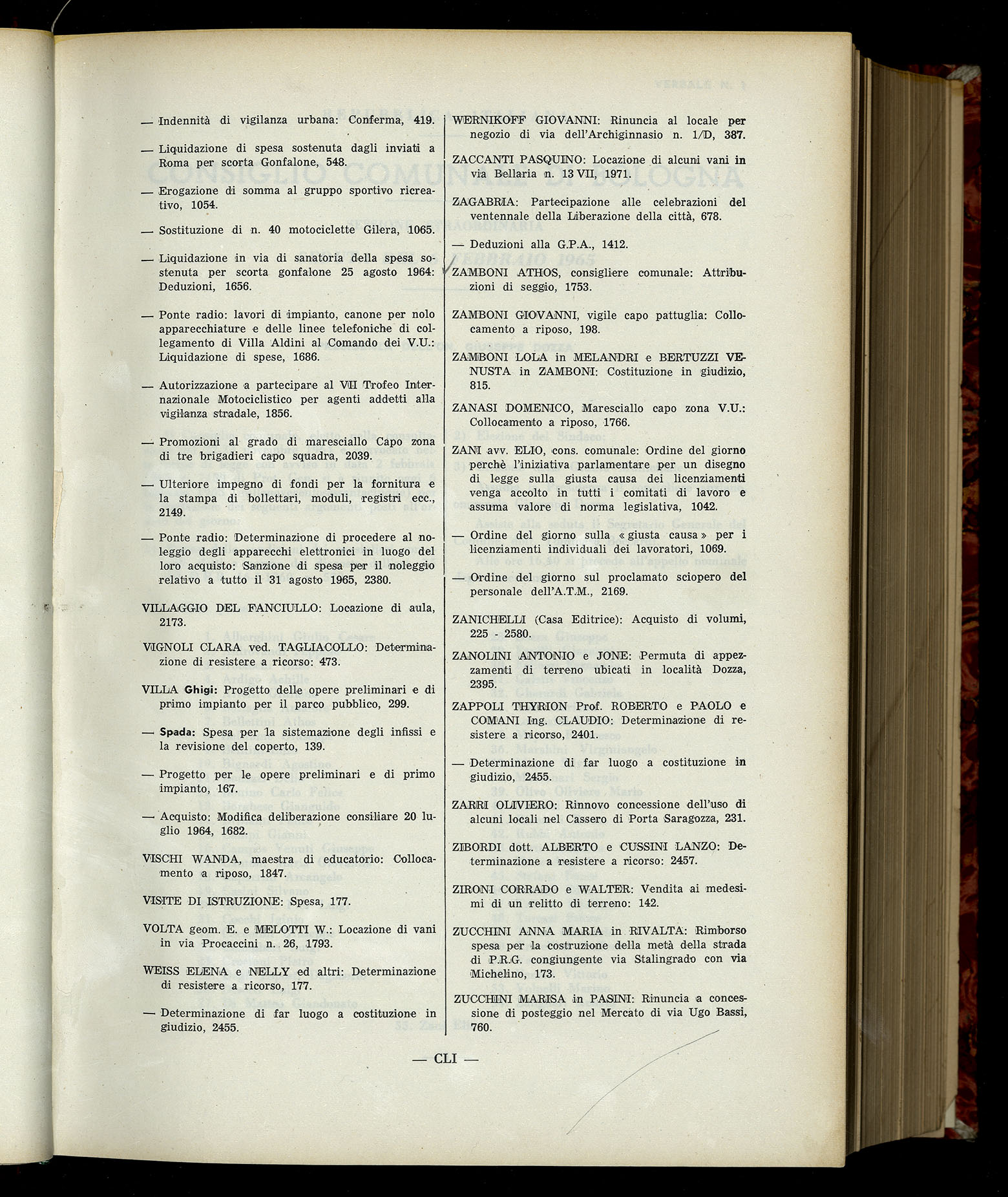 Indice volume 6.2.1965 - 30.6.1965