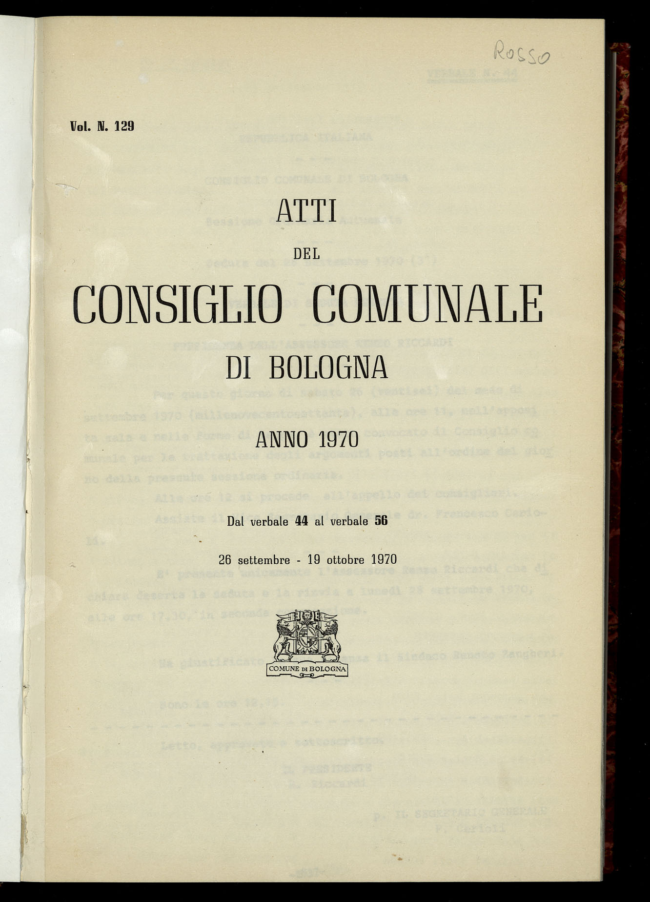Indice volume 26.9.1970 - 19.10.1970