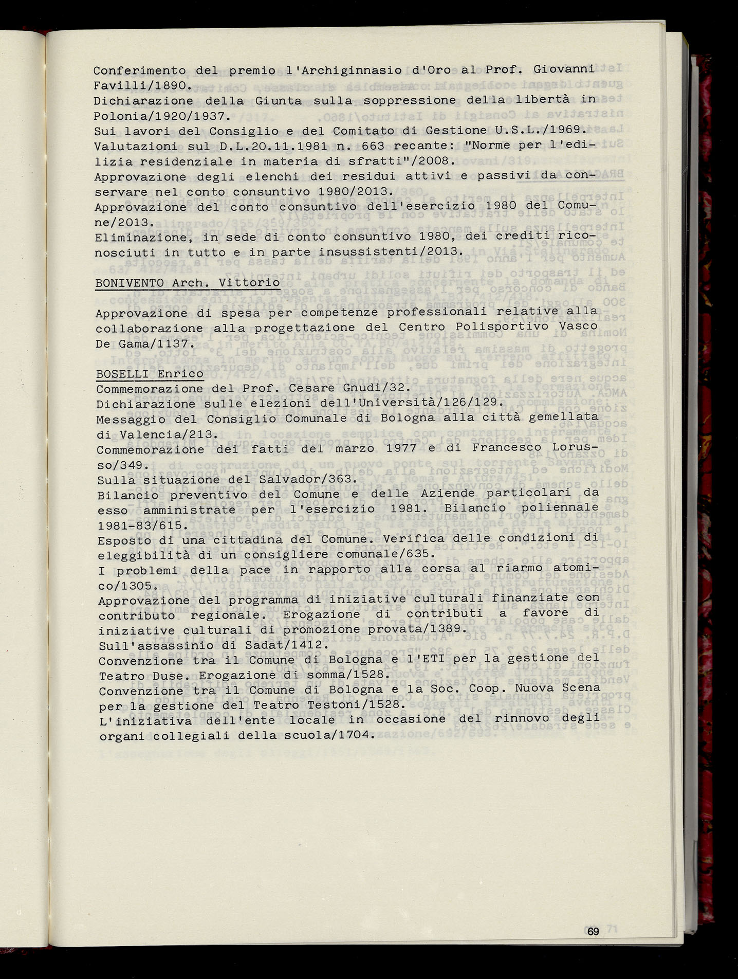 Indice volume 10.1.1981 - 20.5.1981